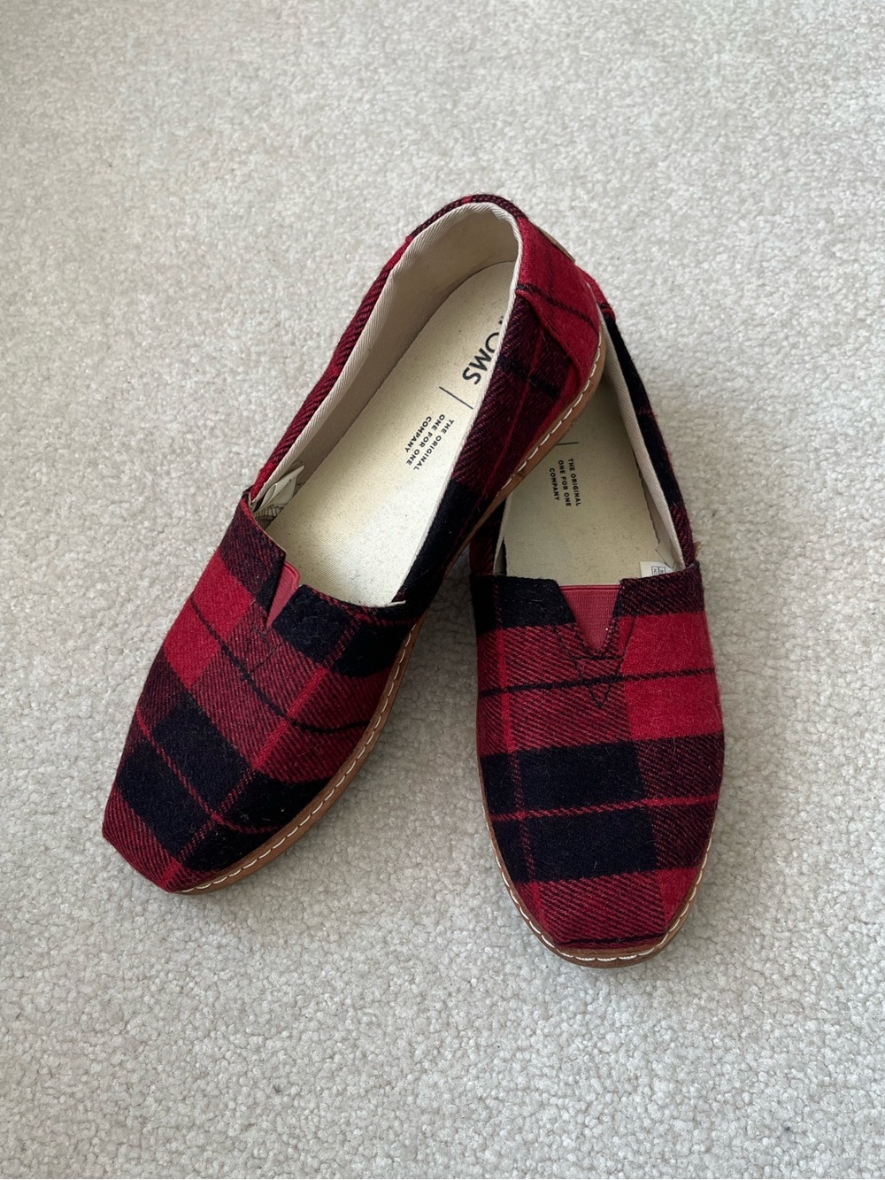 Tom’s Red and Black Plaid Shoes